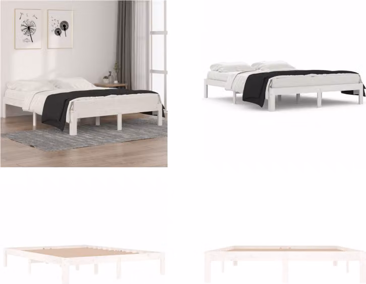 vidaXL Letto in legno massiccio bianco 150x200 cm - struttura letto - letto - letto - letto in legno