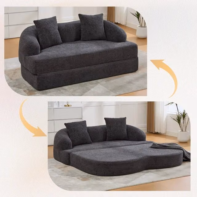 Divano letto 2 posti ¨C Minimal ¨C grigio scuro tessuto chenille con cuscini