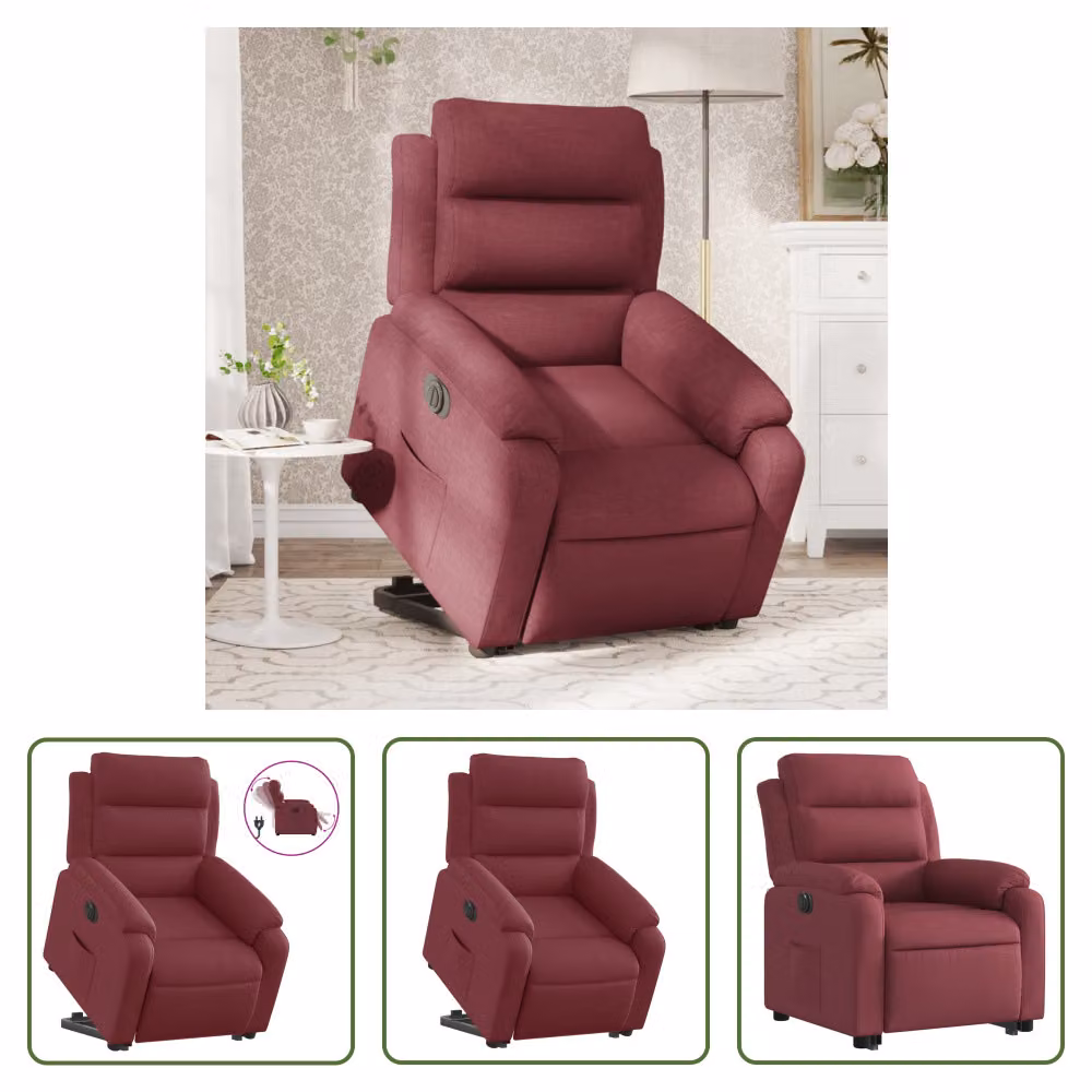 The Living Store Poltrona relax con supporto elettrico in tessuto rosso vino