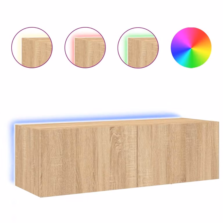 Mobile TV a Parete con Luci LED Rovere Sonoma 100x35x31 cm