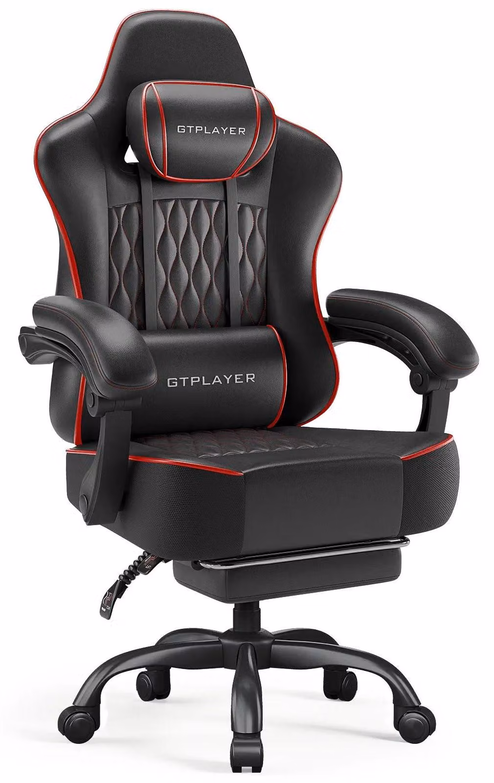Sedia da gaming e da ufficio - GTP6002 - Ergonomica - Regolabile in altezza - Girevole a 360° - Imbottitura extra spessa - Pelle finta - Nero/Rosso