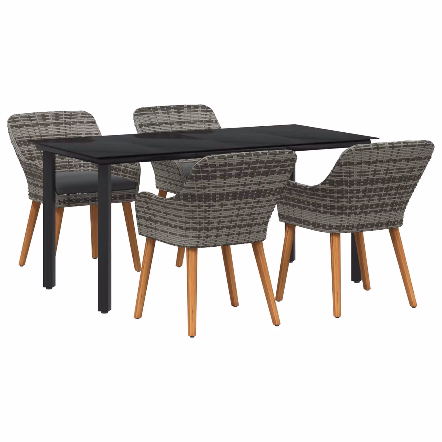 Set da pranzo per giardino e terrazzo vidaXL in polyrattan e vetro grigio, 5 pezzi – 1