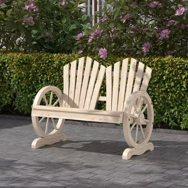Panca da giardino REDOM a 2 posti in legno di abete color marrone e beige con braccioli L: 126 cm, P: 66 cm, H: 95 cm