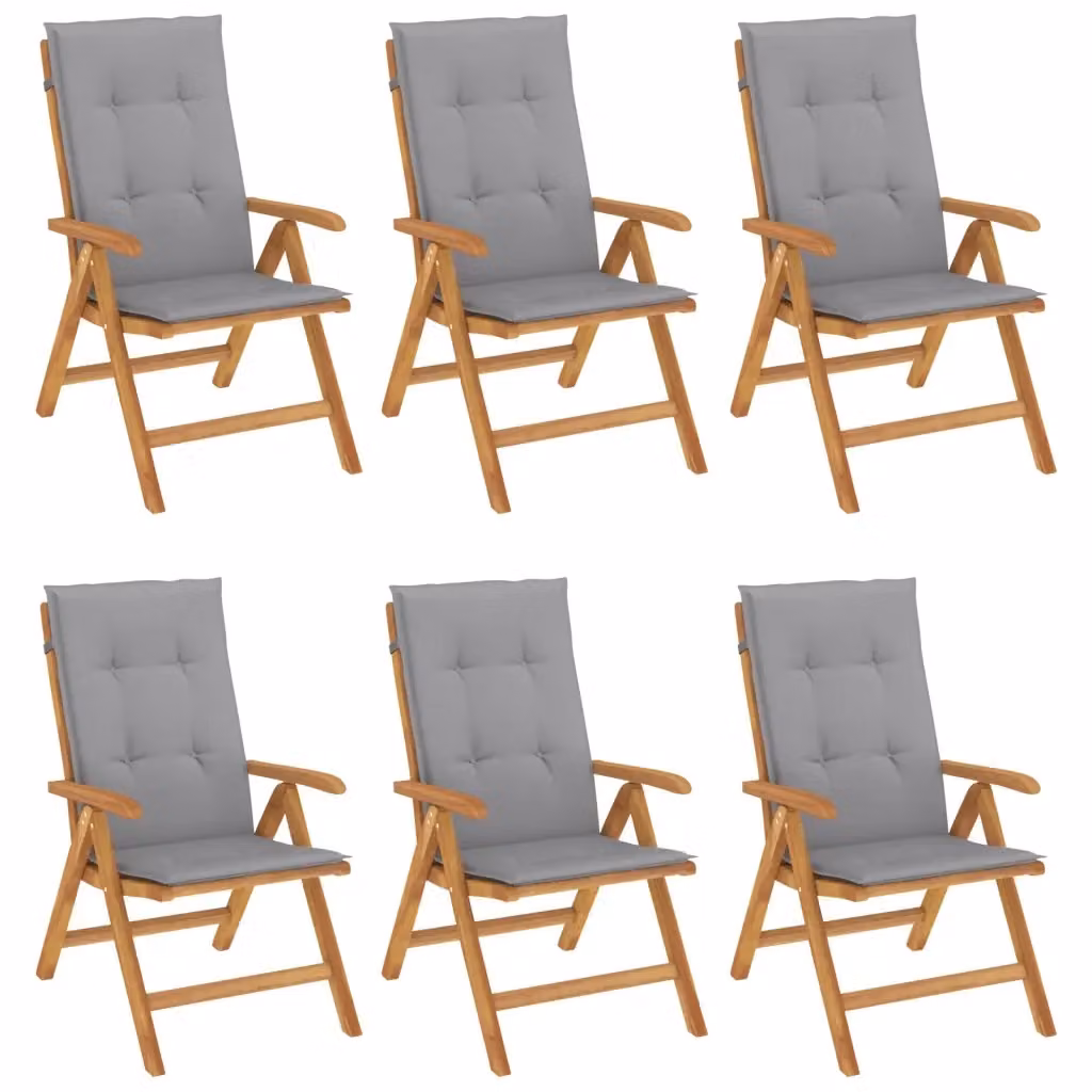 Set di 6 sedie pieghevoli reclinabili vidaXL in legno di teak con cuscini grigi per giardino – 2