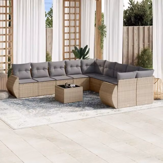 Set di Divani da Giardino VIDAXL in Polyrattan con Cuscini Beige, Design Moderno a L, 11 Pezzi