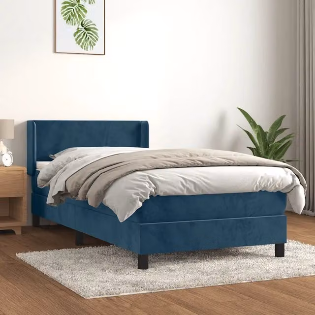 Letto Ibrido vidaXL con Giroletto a Molle e Materasso in Velluto Blu e Bianco, Struttura in Legno di Larice e Metallo, L/P/H: 103 x 203 x 88 cm