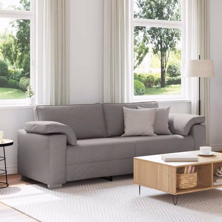 Divano 3-Persone Moderno vidaXL in Tessuto con Cuscini, Disponibile in Beige o Grigio, L: 219 cm