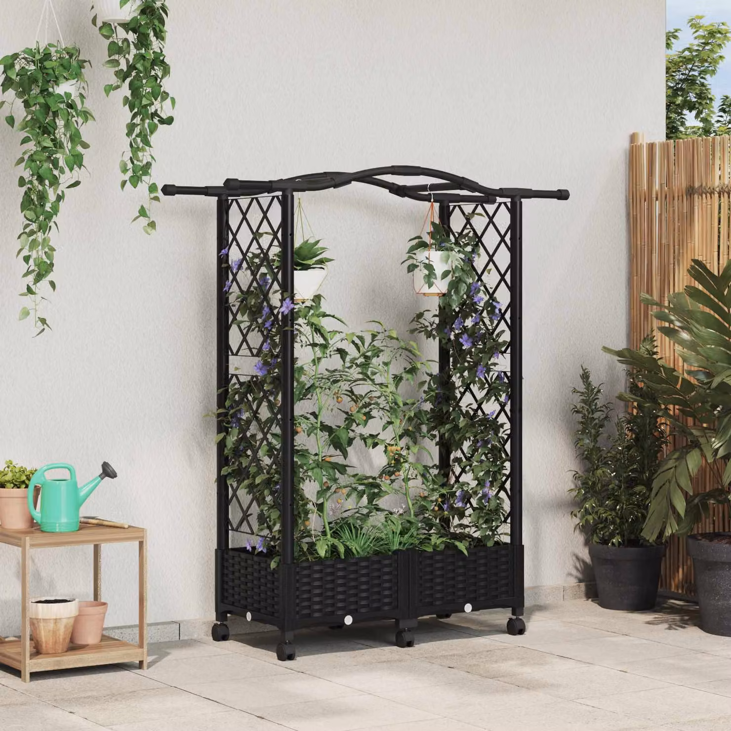 Letto rialzato con griglia e tetto vidaXL, colore nero, L 124 x P 40 x H 129 cm
