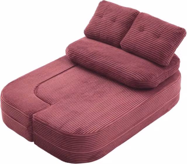 Poltrona letto 2-in-1 in tessuto a coste vinaccia con doppio portabicchieri e schienale alto