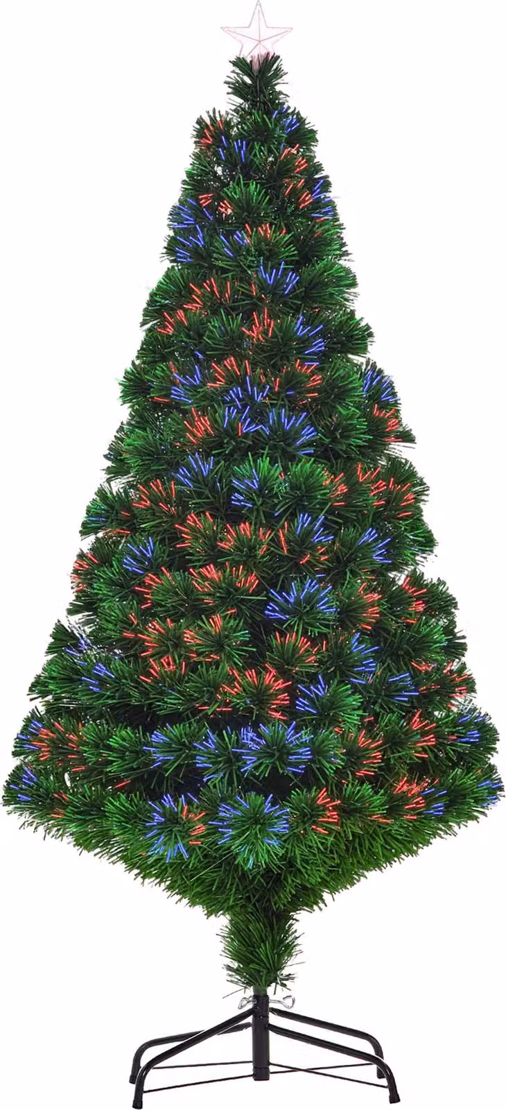 Albero di Natale artificiale, altezza 150 cm, con fibra ottica, abete artificiale con illuminazione a LED
