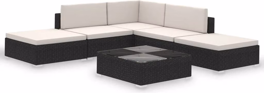 Set Divani da Giardino 6 pz con Cuscini in Polyrattan Nero