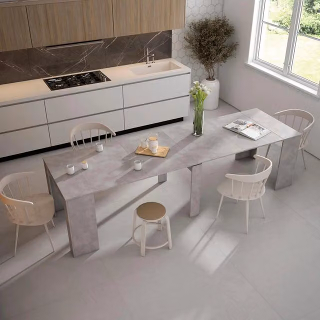 Consolle allungabile, 302x90x77cm, Per 14 persone, Tavolo da pranzo, grigio grigio cemento RF2636