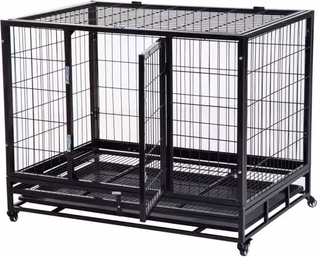 EasyComfort Gabbia Box per Cani e Cuccioli con Rotelle in Metallo Verniciato Nero L: 92 cm, P: 62 cm, H: 75 cm