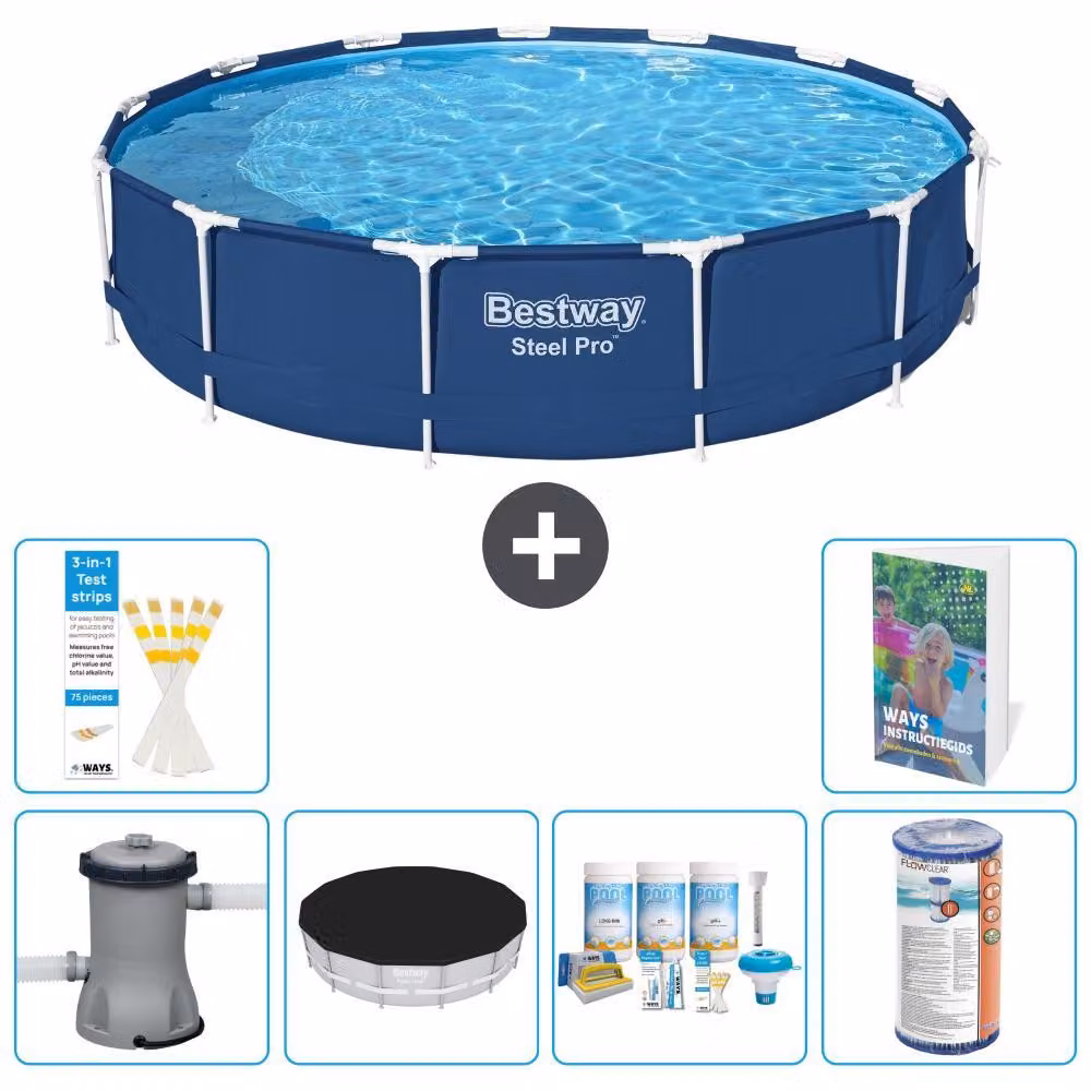 Piscina gonfiabile Bestway Steel Pro, rotonda, dimensioni 396x84 cm, composta da 5 parti, modello S208