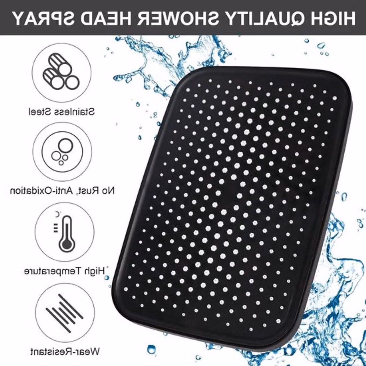 Testina doccia a pioggia regolabile in acciaio inossidabile a 360° - Doccetta quadrata a risparmio idrico, ideale per il bagno, in nero e dal design lussuoso