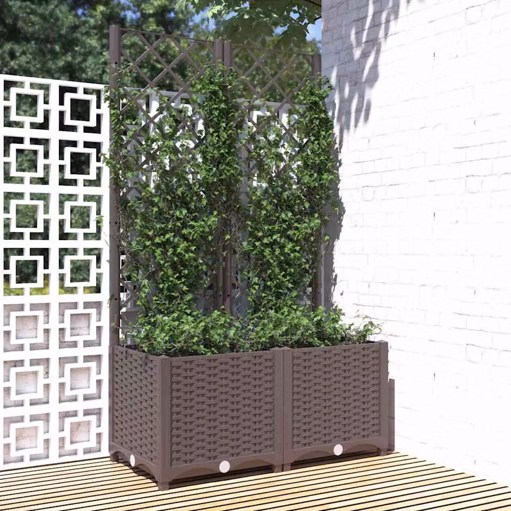Fioriera da giardino con graticcio vidaXL marrone in plastica L: 80 cm, P: 40 cm, H: 136 cm