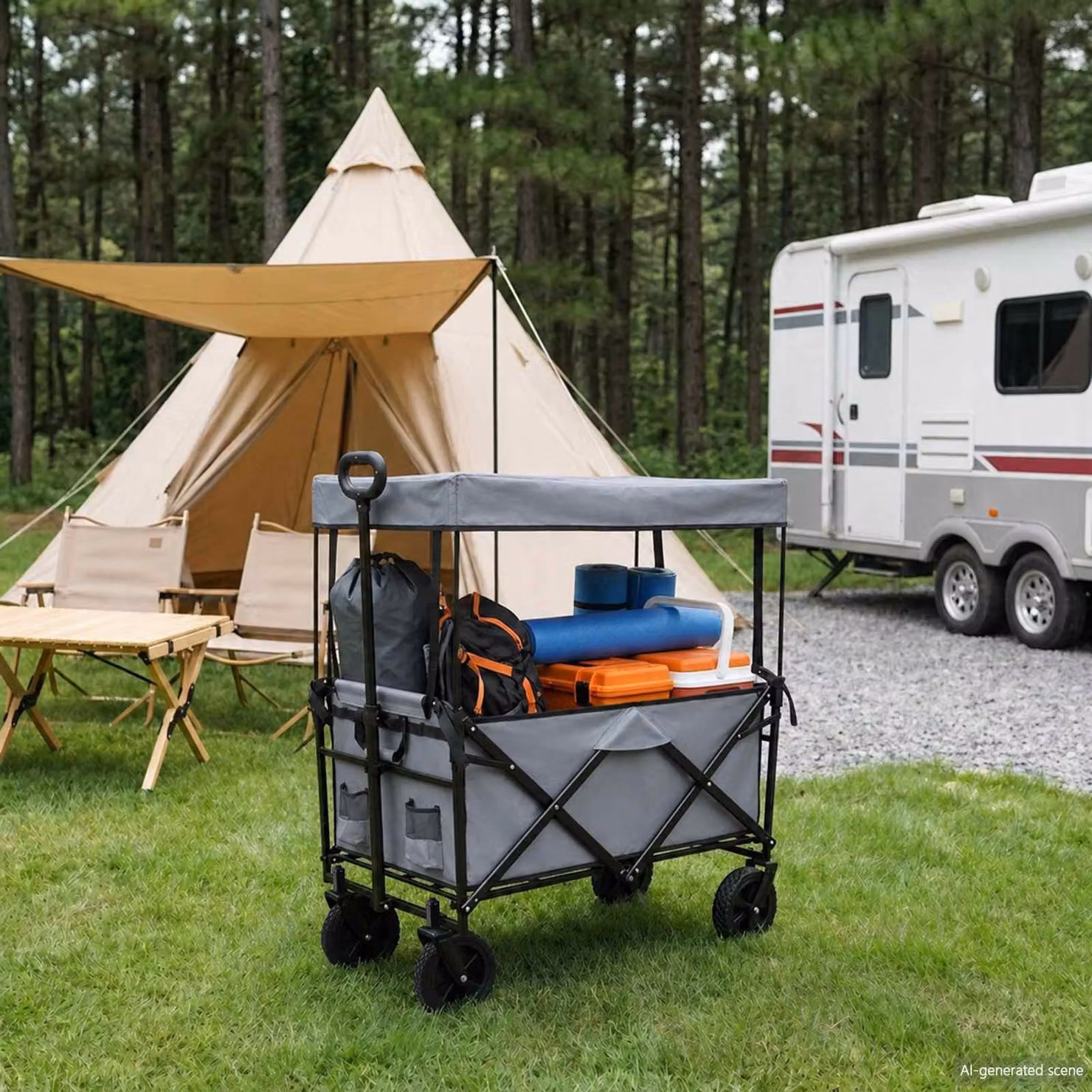 vidaXL Carrello della spesa pieghevole con freni in tessuto Oxford Grigio L/P/H: 116 x 56,5 x 105 cm