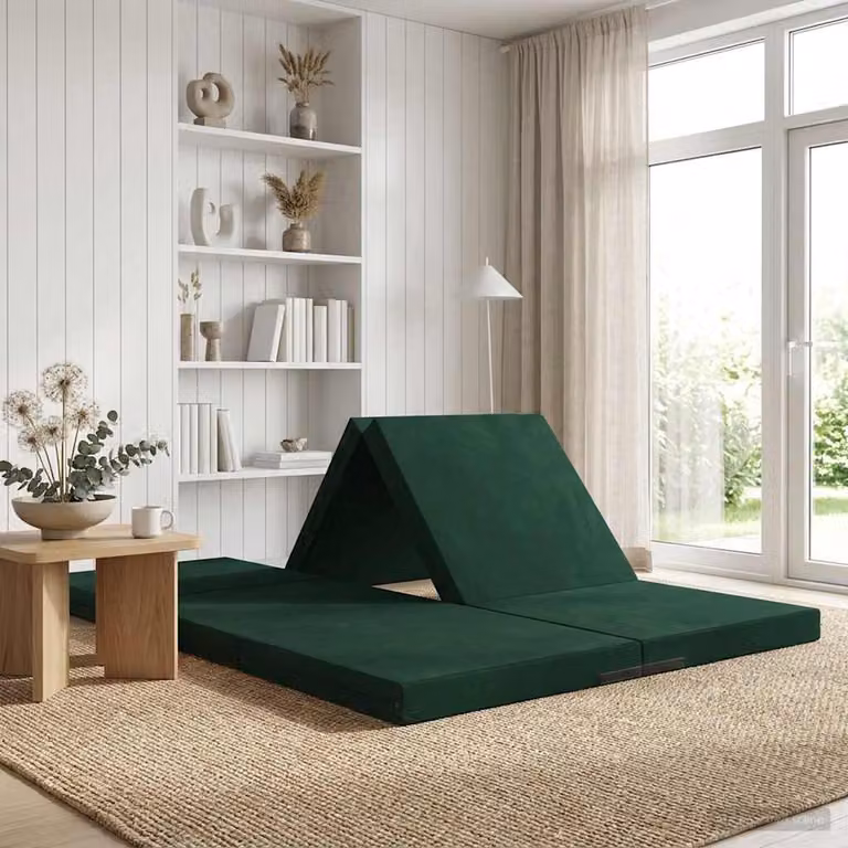 vidaXL Divano Letto Pieghevole in Velluto Verde con Imbottitura in Schiuma L: 140 cm, P: 67 cm, H: 15 cm