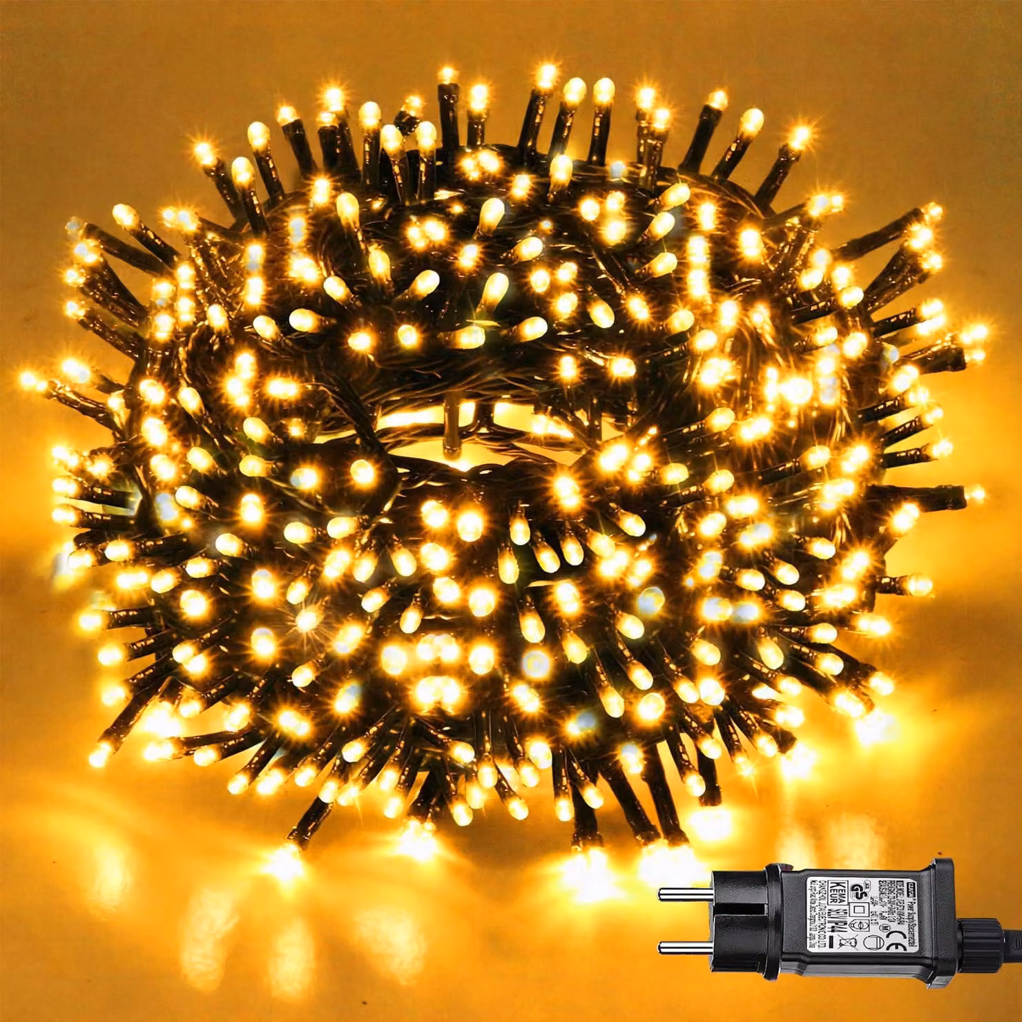 Catena luminosa a LED, 300 LED bianco caldo, 30 metri, grado di protezione IP44, 8 modalità