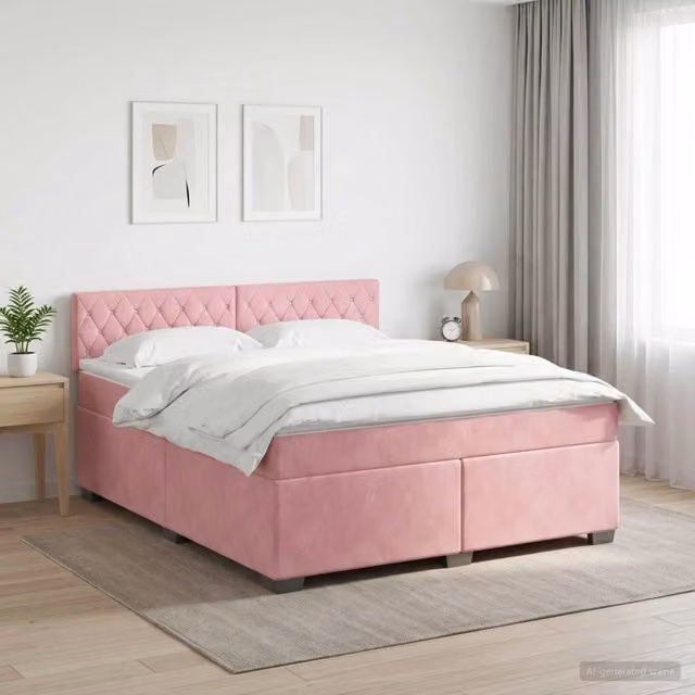 Letto box spring con materasso vidaXL in velluto rosa, L/P: 140 x 200 cm – 1
