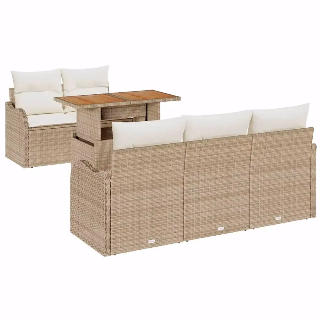 Set Divano da Giardino vidaXL 6 Pezzi in Polyrattan con Cuscini Beige e Bianco – 2