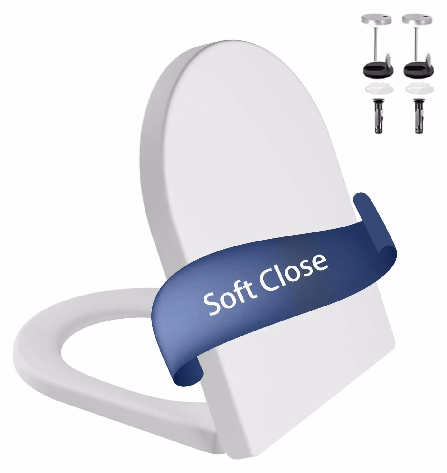 Sedile per WC D-Form - Sedile per toilette - Sistema di chiusura ammortizzata Softclose - Meccanismo di fissaggio rapido Quick-Release - Plastica robusta antibatterica - Cerniere in acciaio inossidabile - Bianco