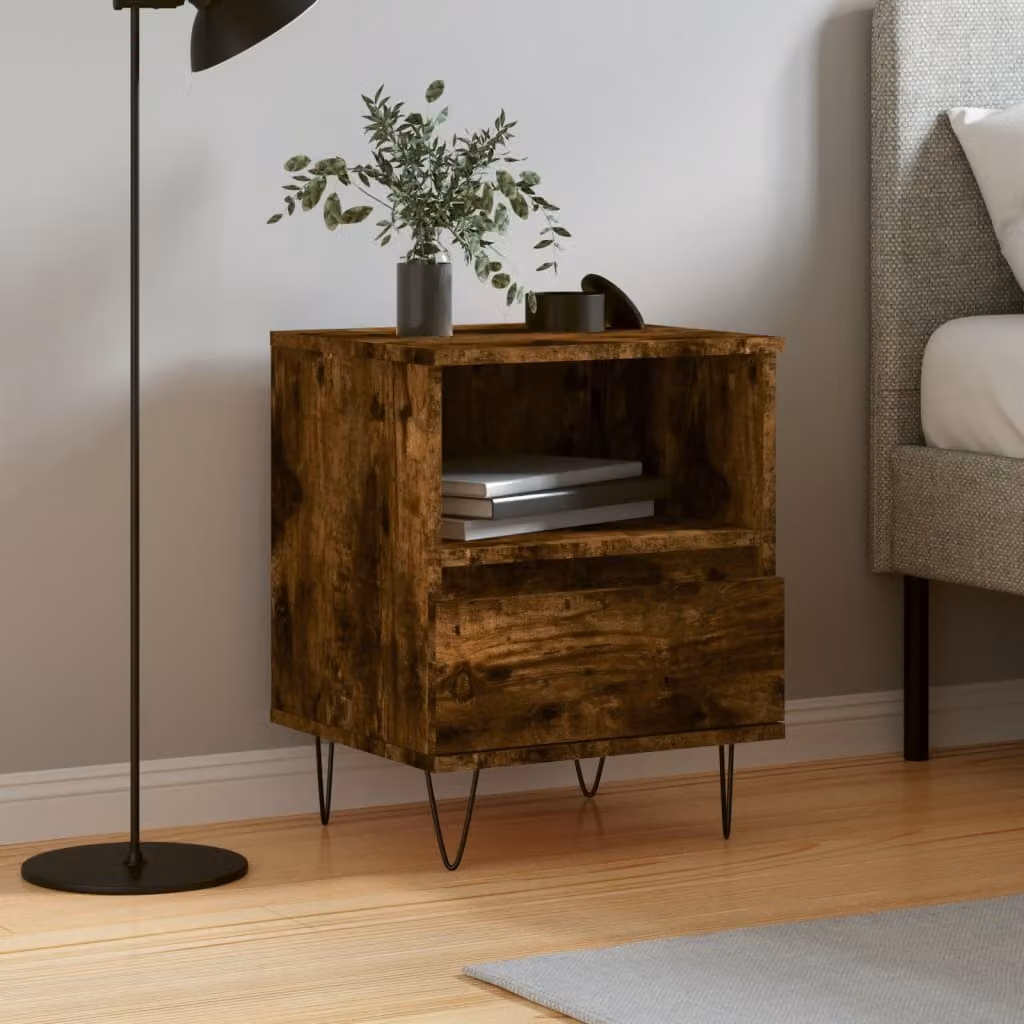 Comodino moderno vidaXL in legno rovere fumo, sospeso a parete, L: 40 cm, P: 35 cm, H: 50 cm