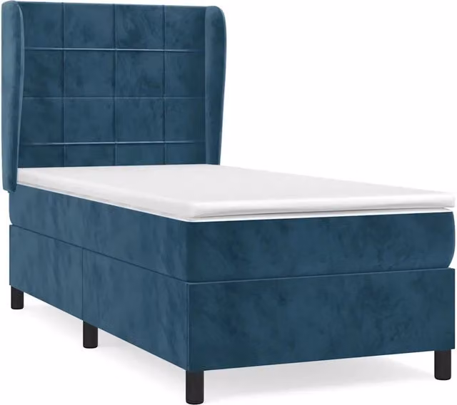 Letto singolo | Letto per adulti | Giroletto a Molle con Materasso Blu Scuro 90x190 cm in Velluto