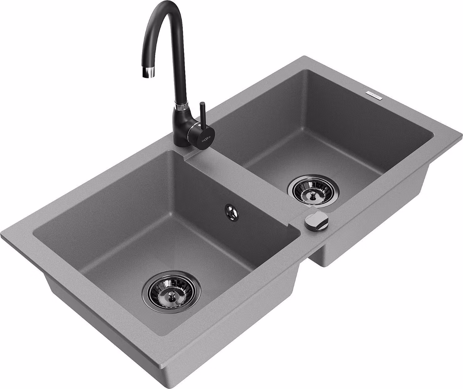 Mexen Mario lavello da cucina in granito 2 vasche con miscelatore Telma, grigio - 6504-71-670200-70-B