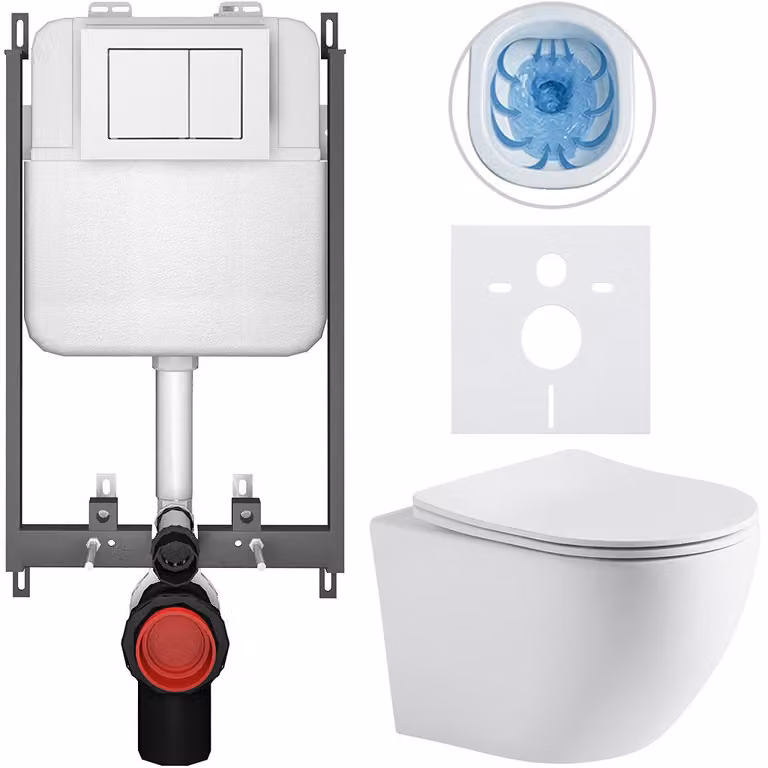 Set completo per WC Basic/Cesso - bianco opaco - pulsante per WC Maxio/Bianco - da incasso - 49x36 cm