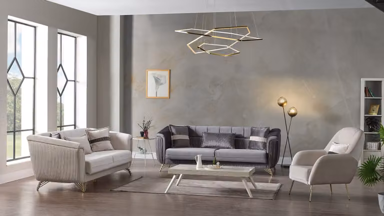 Designer Sofagarnitur 3+3+1 Sitzer Couch Polster Sitzgarnitur Samt Set Grau