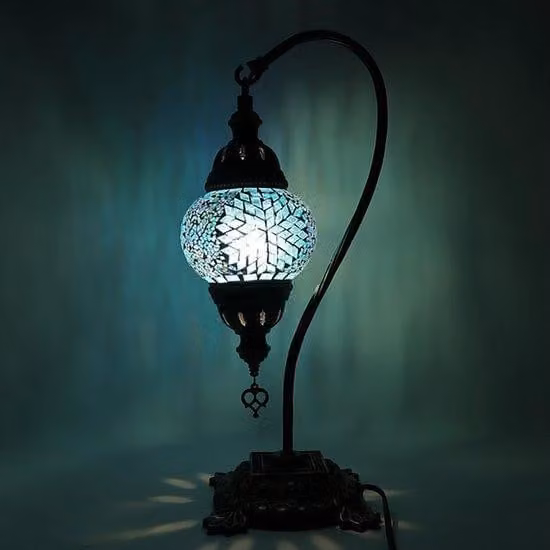 Lampada mosaico turca - Lampada da tavolo con collo di cigno - Lampada marocchina - Ø 12 cm, altezza 43 cm - Realizzata a mano e colorata