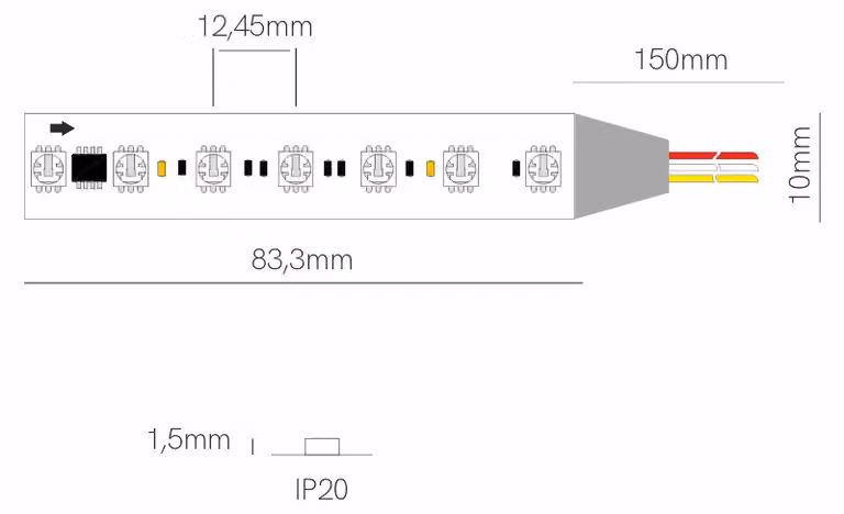 Striscia LED RGB 5 metri FINE SPI2 24V 14W/m 84 LED/m IP20 con Tecnologia SPI per controllo pixel individuale - Beneito & Faure