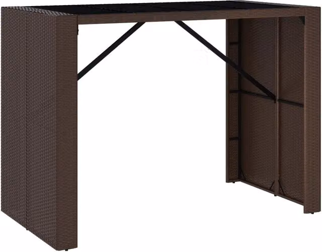 Tavolo Bar da Giardino Rettangolare in Polyrattan con Piano in Vetro Marrone e Nero L: 145 cm, P: 80 cm, H: 110 cm – 1