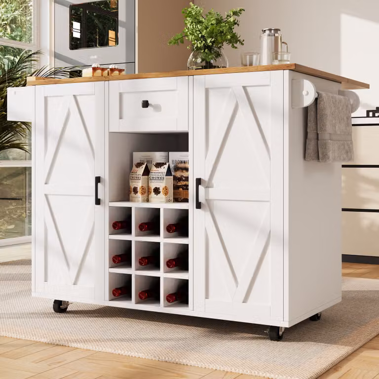 credenza okwish, isola da cucina, mobile da cucina, mobile buffet, tavolo da pranzo multifunzionale con spazio di archiviazione, mobili con funzione stretch, bianco