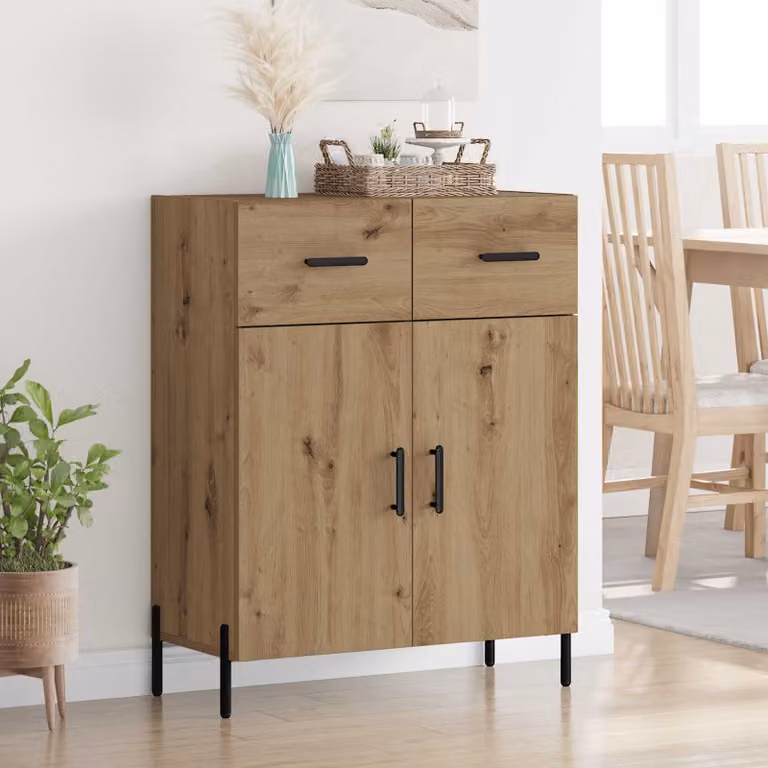 Credenza moderna vidaXL in legno e metallo color marrone L: 69,5 cm, P: 34 cm, H: 90 cm