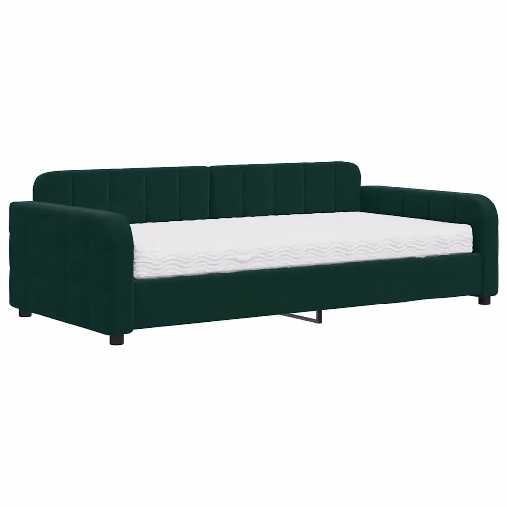 Divano Letto Moderno vidaXL in Velluto Verde con Materasso in Schiuma L/P/H: 223 x 110 x 71 cm, Materasso 100 x 200 cm – 2