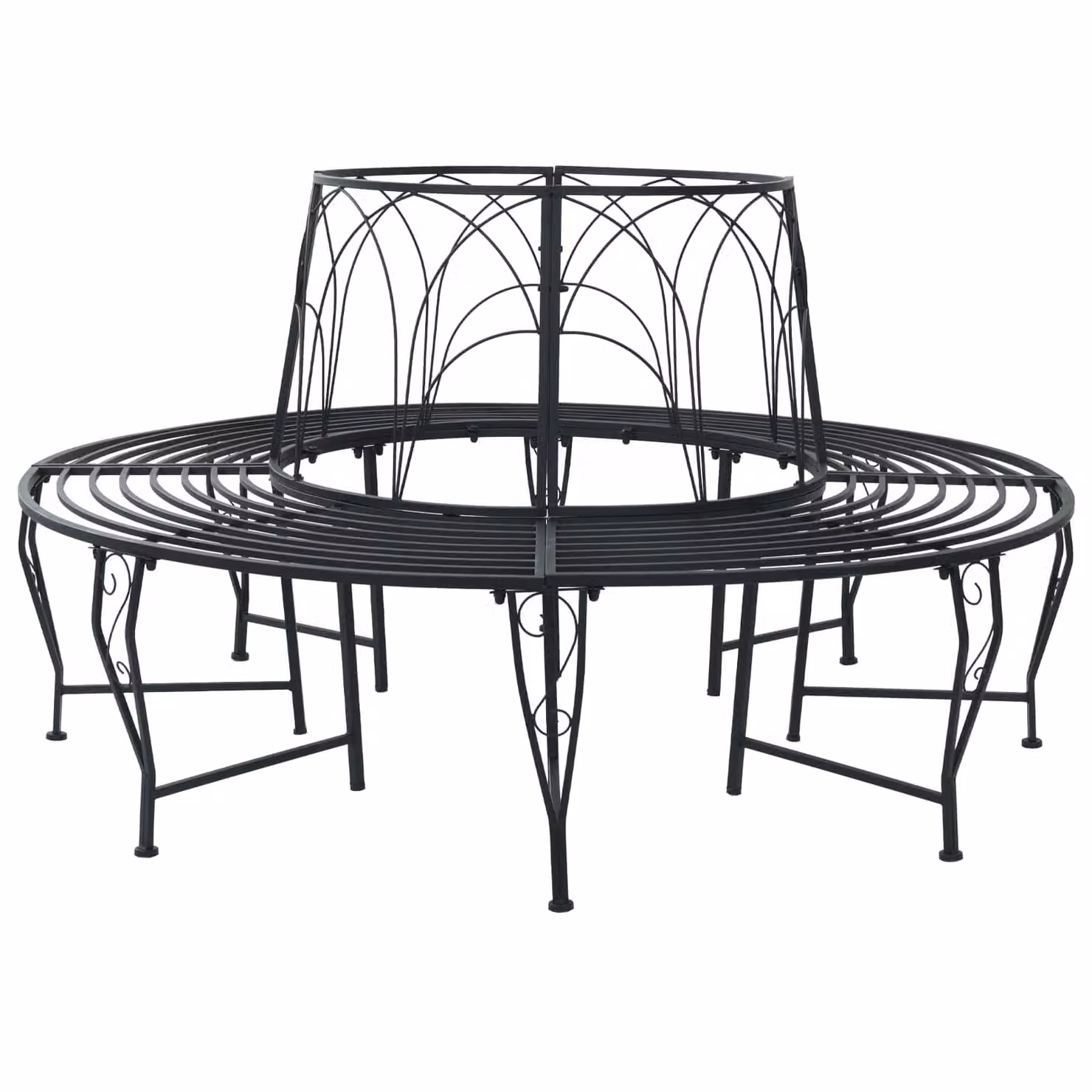 Panchina per alberi da 8 posti vidaXL in acciaio nero, Ø 160 x H 89 cm
