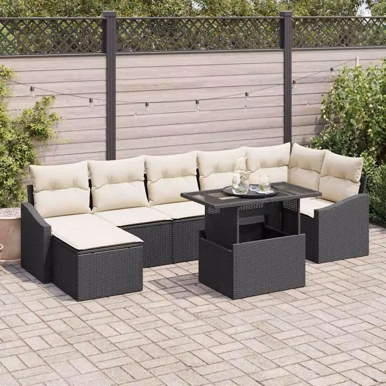 Maison Exclusive - Set da giardino composto da 8 pezzi, colore nero e crema