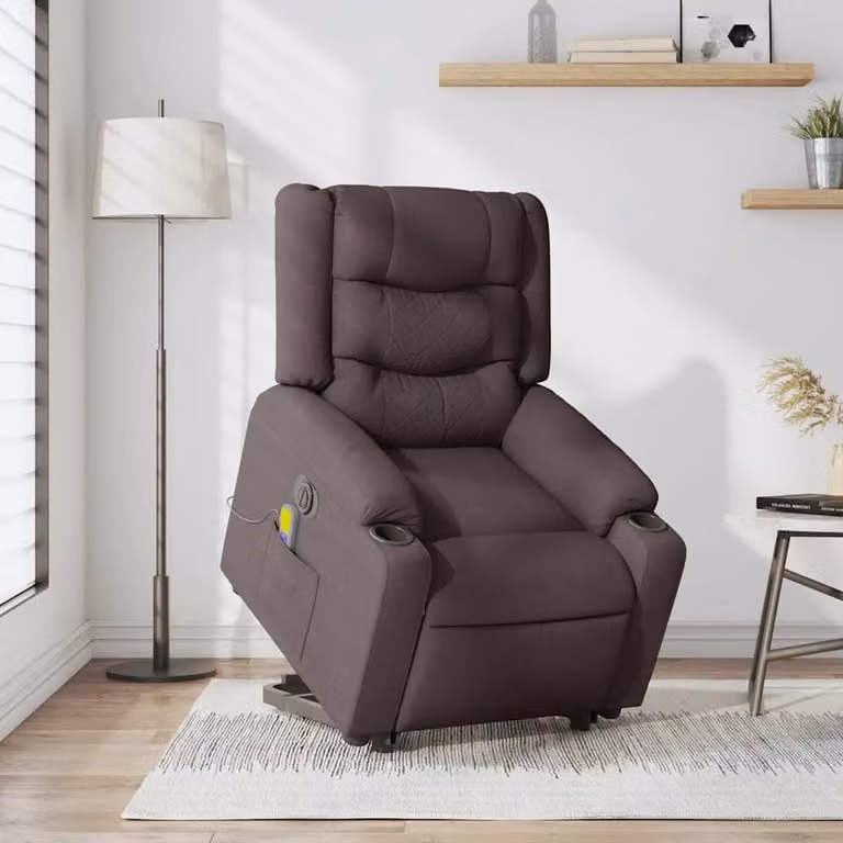 SYFAX™ Poltrona Alzapersona Massaggio Elettrica Marrone Scuro Tessuto