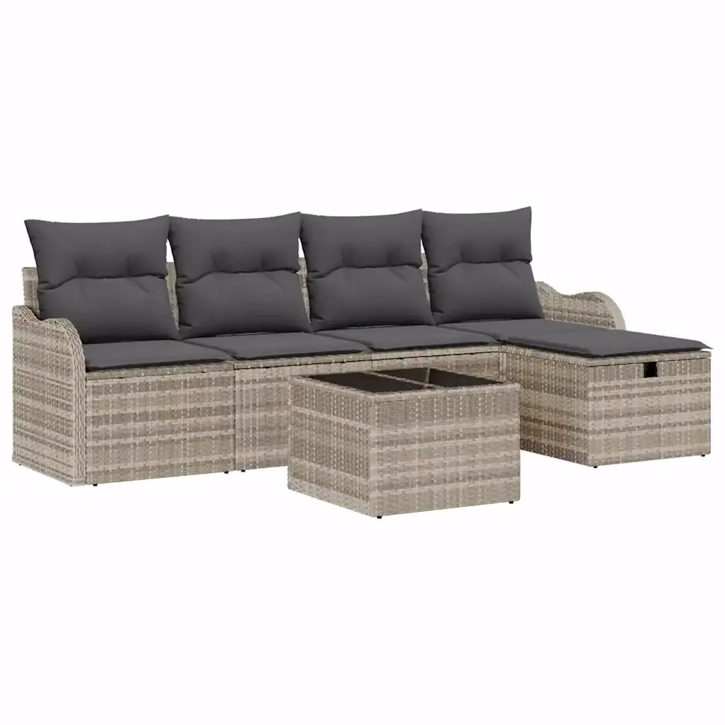 Set Divano da Giardino vidaXL a 6 Pezzi con Tavolino e Pouf, Design Moderno a U, Grigio – 2