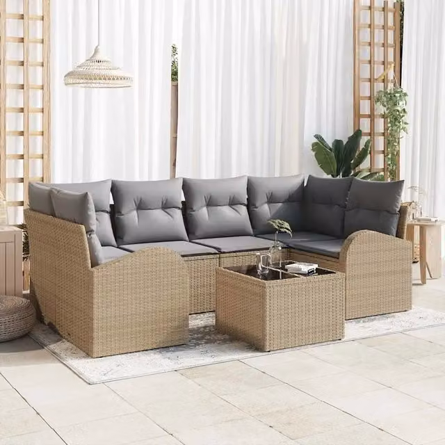 Set Divano da Giardino 7 pz Beige polyrattan 3345940