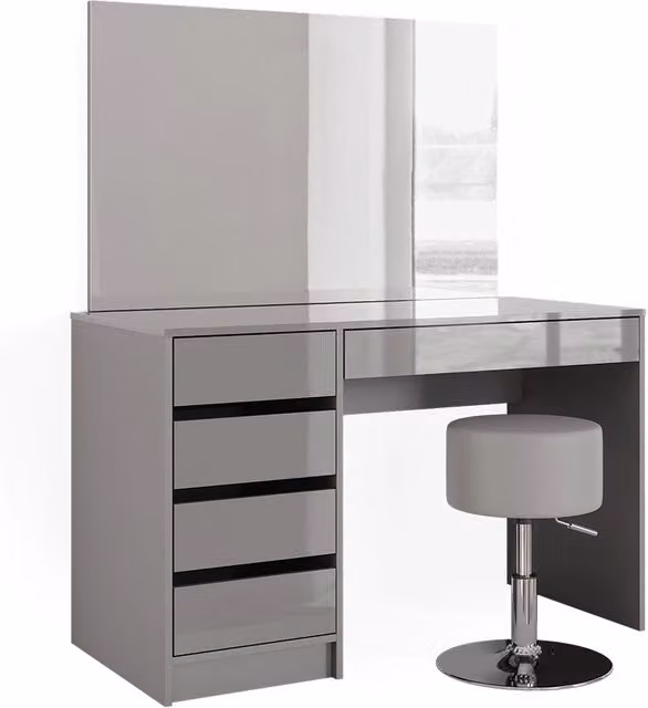 Tavolo da toeletta Sherry Grigio 120 cm con specchio e sgabello Vicco
