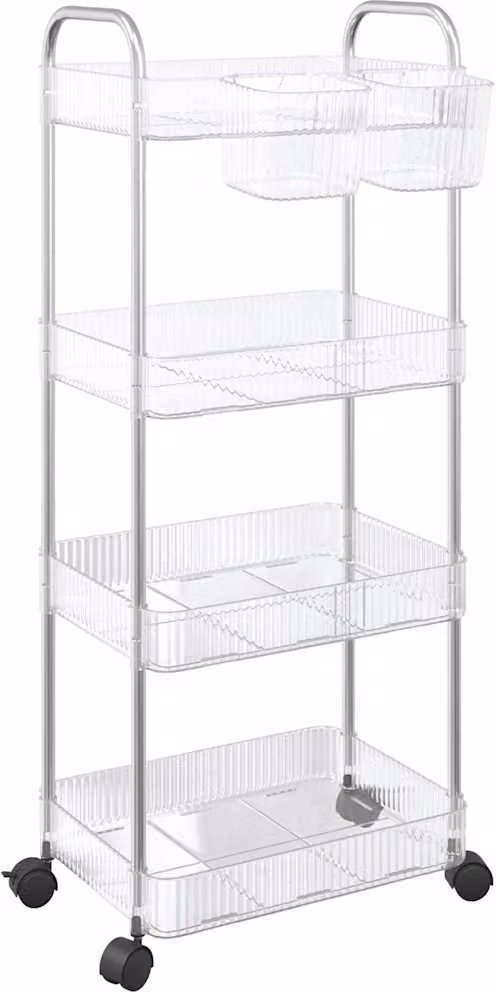 Carrello Portaoggetti a 4 Livelli 37x28x95 cm in Acrilico