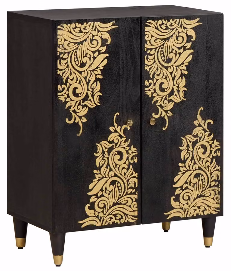 Credenza Nero 60 x 33 x 75 cm Legno di mango massello