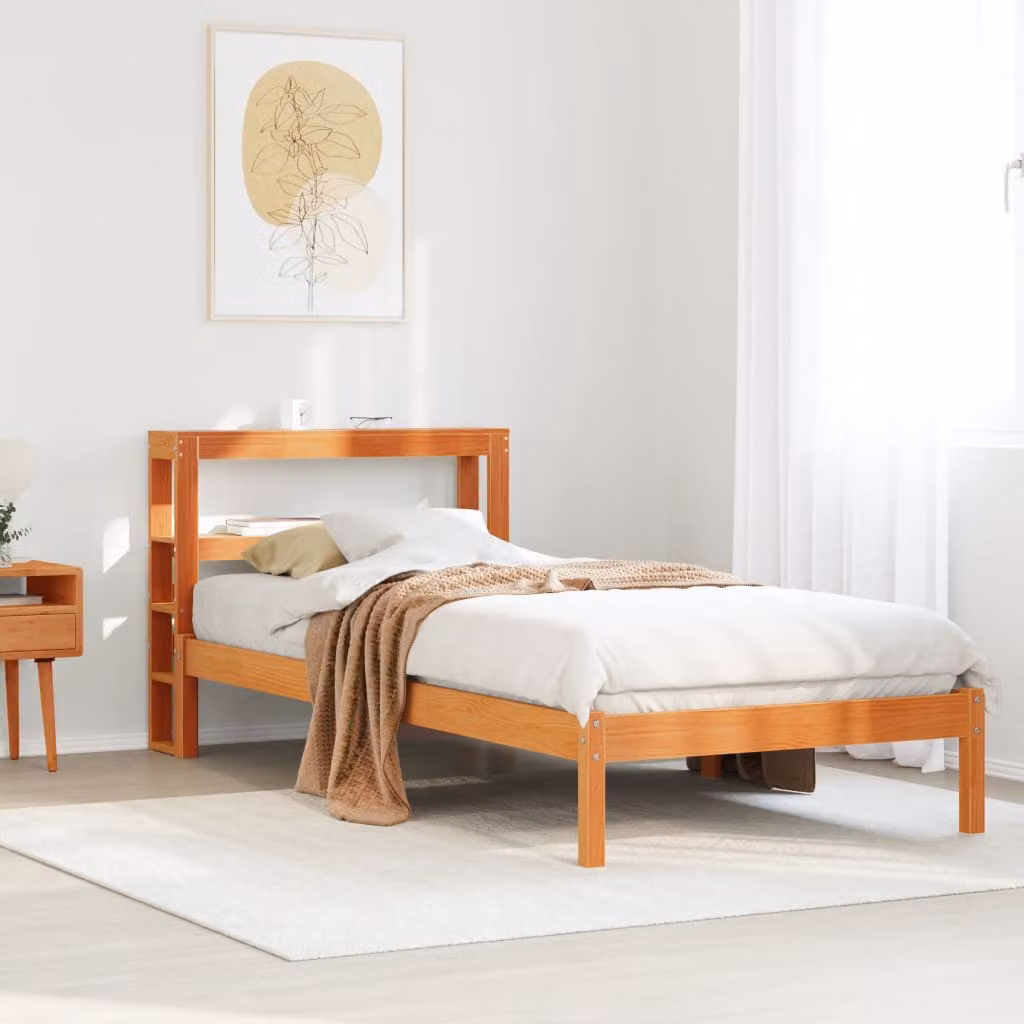 Letto con testiera vidaXL in legno massello di pino color marrone cera L: 190 cm, P: 75 cm