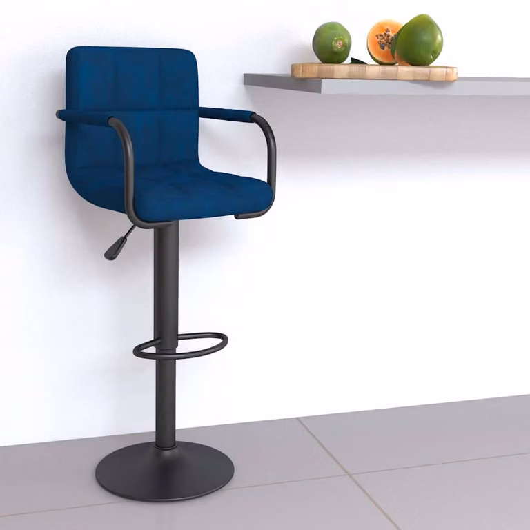 Sgabello da Bar vidaXL in Velluto Blu con Struttura in Metallo Nero