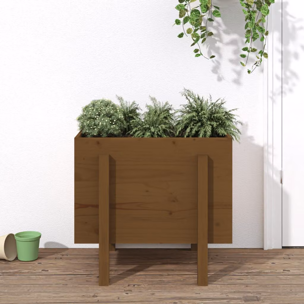 vidaXL Fioriera da Giardino in Legno di Pino Marrone L: 62 cm, P: 50 cm, H: 57 cm