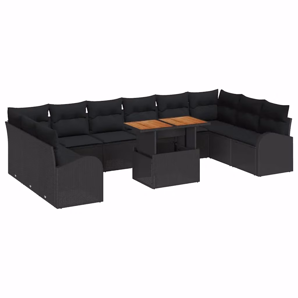 Set da giardino moderno vidaXL composto da 11 pezzi con divano a forma di U, elementi angolari, tavolino da caffè e cuscini in colore nero – 2