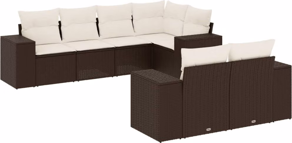 Set Divani da Giardino 7 pz con Cuscini Marrone in Polyrattan